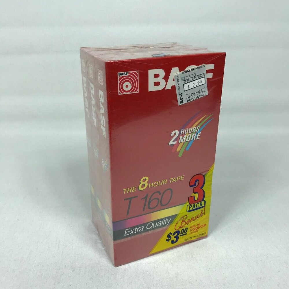 NOS Sealed BASF T-160 Extra Quality The 8 Hour VHS Cassette Tape 3-Pack